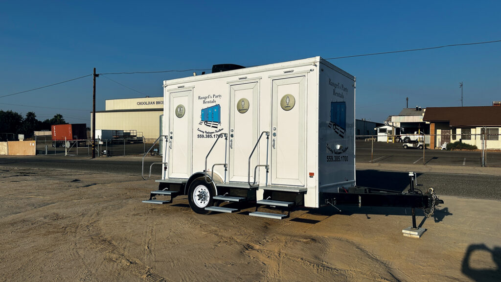 Rangel's Party Rentals 3-Station Luxury Restroom Trailer Exterior 1